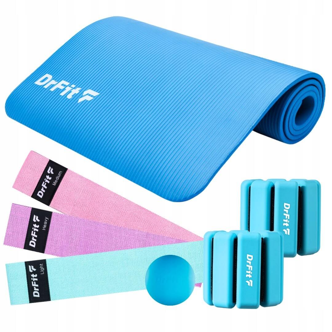 Zestaw DrFit do treningu i regeneracji – obciążniki, zestaw gum oporowych, piłka lacrosse, mata NBR 1