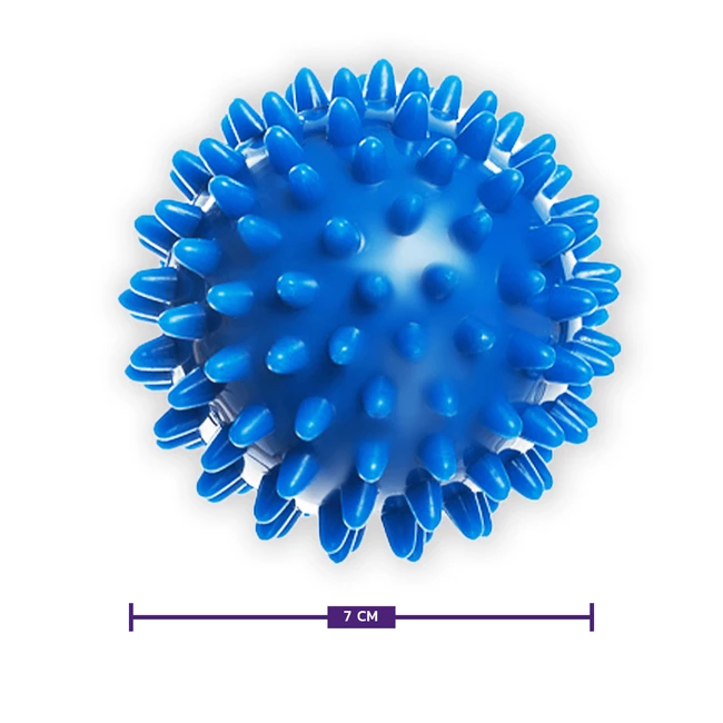 DrFit Miękka relaksująca piłka do masażu rehabilitacyjnego z wypustkami sensorycznymi ø 7 cm niebieska