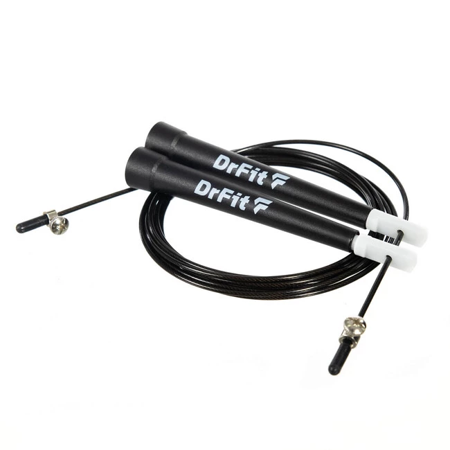 DrFit Skakanka 3 m z wytrzymałą stalową linką z możliwością regulacji do treningu fitness cardio czarna