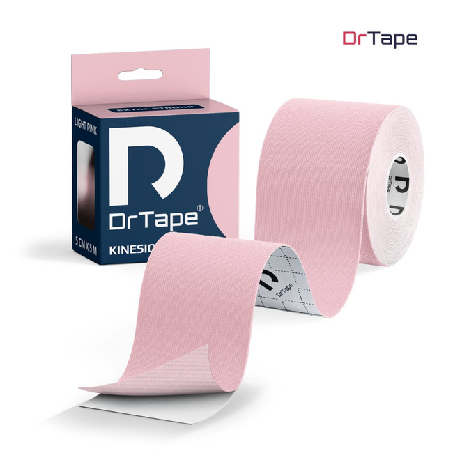 DrTape mocna wodoodporna taśma do tejpingu 5 cm x 5 m jasnoróżowa