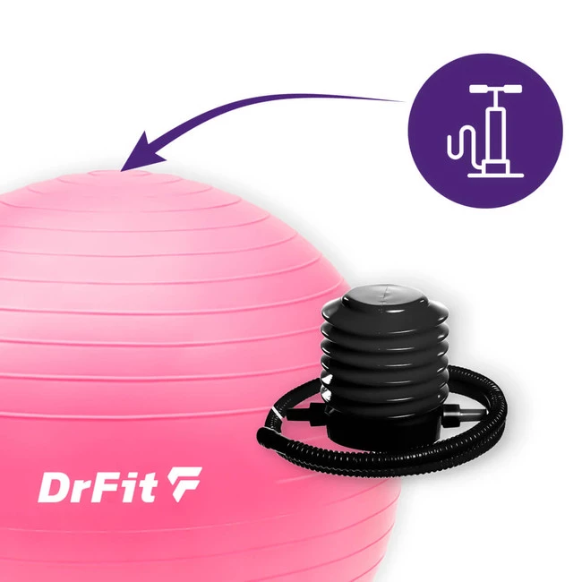 DrFit Piłka do ćwiczeń fitness i rehabilitacji z pompką elastyczna stabilizująca ø 45 różowa