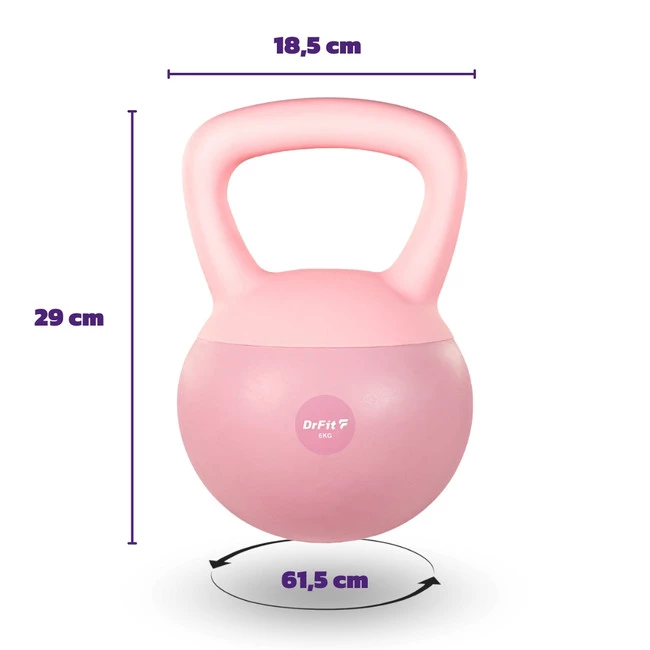 DrFit Kettlebell odważnik winylowy do ćwiczeń siłowych różowy 6 kg