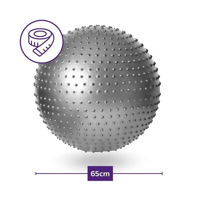 DrFit Gym ball piłka rehabilitacyjna z wypustkami sensorycznymi z pompką ø65 srebrna