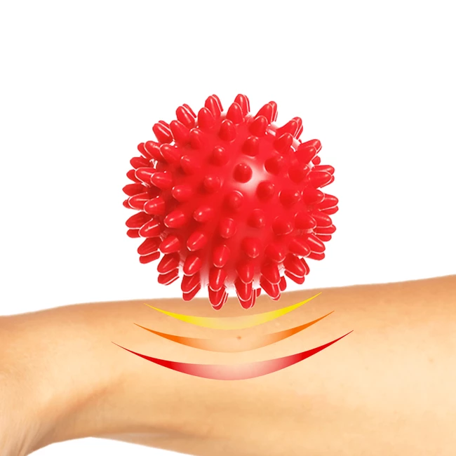 DrFit Twarda piłka do masażu rehabilitacyjnego z wypustkami sensorycznymi ø 6 cm czerwona