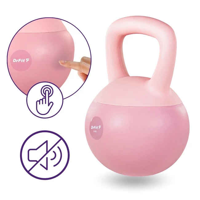 DrFit Kettlebell odważnik winylowy do ćwiczeń siłowych różowy 6 kg
