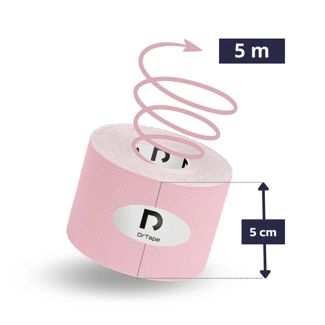 DrTape mocna wodoodporna taśma do tejpingu 5 cm x 5 m jasnoróżowa