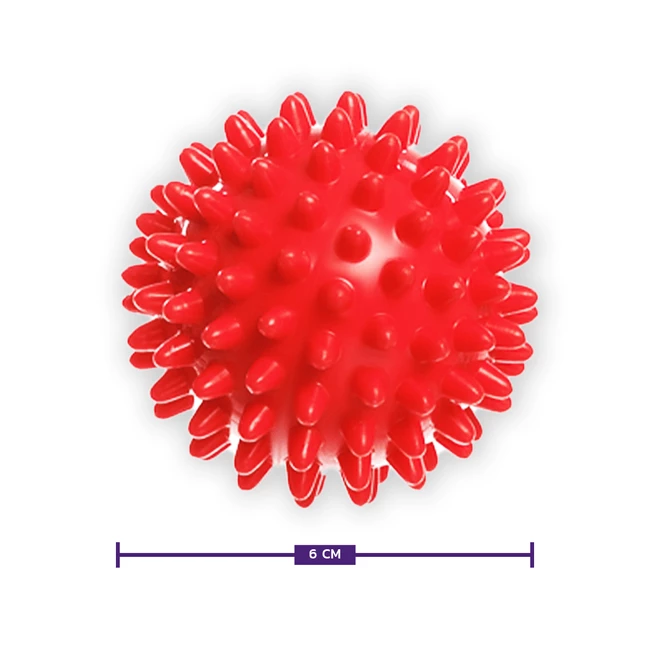 DrFit Twarda piłka do masażu rehabilitacyjnego z wypustkami sensorycznymi ø 6 cm czerwona