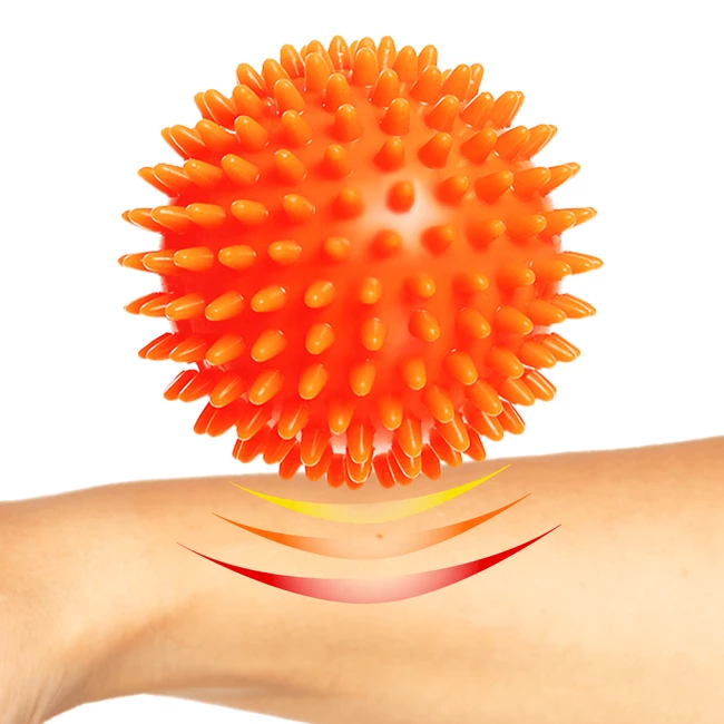 DrFit Twarda piłka rehabilitacyjna do masażu z wypustkami sensorycznymi ø 9 cm pomarańczowa