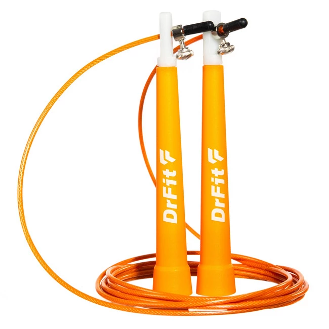 DrFit Skakanka 3 m z wytrzymałą stalową linką z możliwością regulacji do treningu fitness cardio pomarańczowa