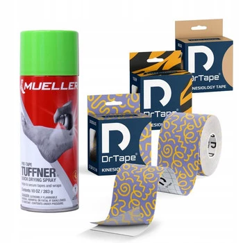 Zestaw do tapingu DrTape + Muller Tuffner – 3 taśmy i spray zwiększający przyczepność