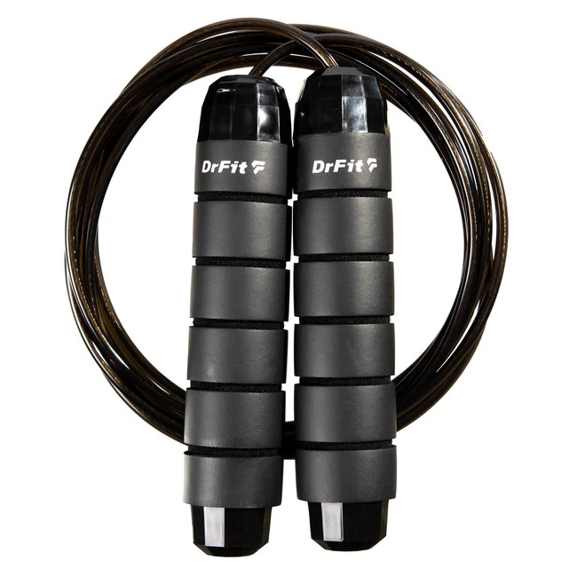DrFit Skakanka treningowa z obciążonymi rączkami do treningów cardio czarna 2,8 m
