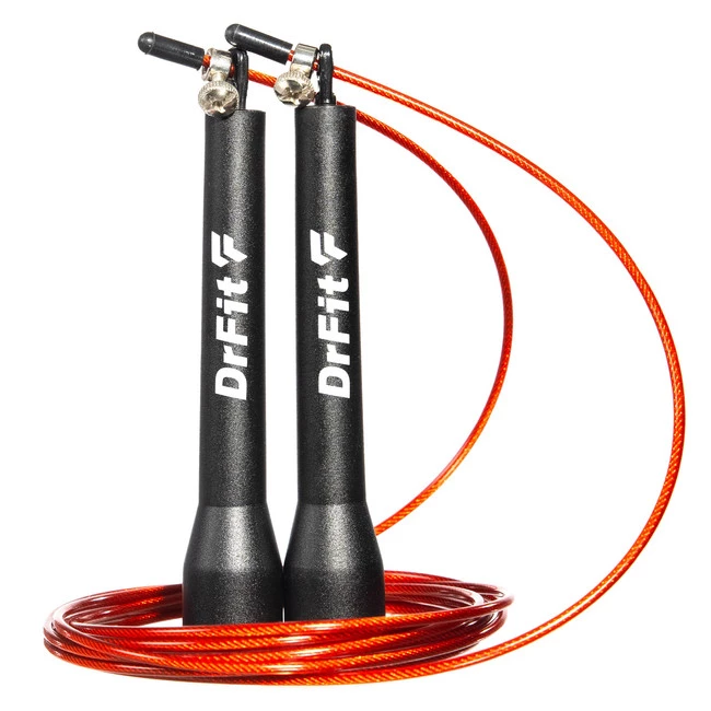 DrFit Skakanka treningowa z łożyskami Speed Rope czarna + czerwona linka regulowana 3 m