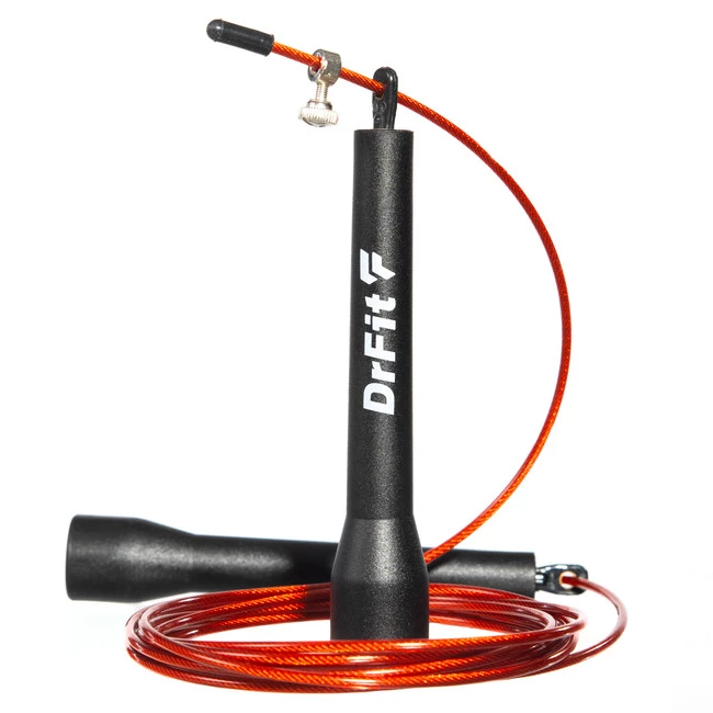 DrFit Skakanka treningowa z łożyskami Speed Rope czarna + czerwona linka regulowana 3 m