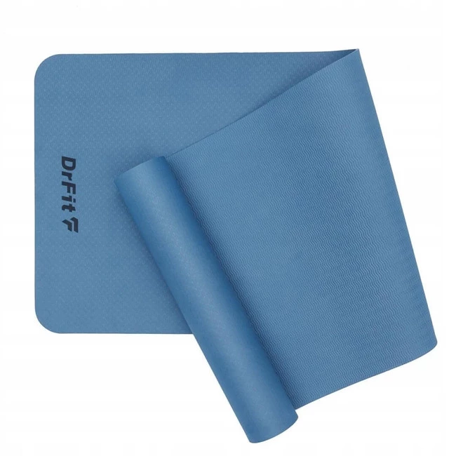 Niebieski zestaw treningowy - mata NBR, hantle, guma oporowa i gładki roller Travel