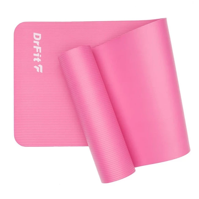 DrFit NBR grubsza antypoślizgowa mata do ćwiczeń fitnessu, jogi i rehabilitacji różowa