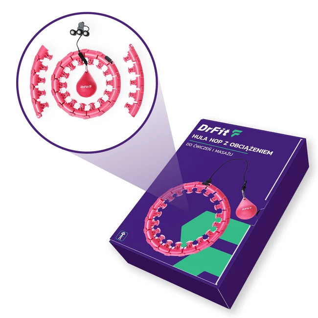 DrFit Hula hop składane z wypustkami i obciążeniem regulowane różowe