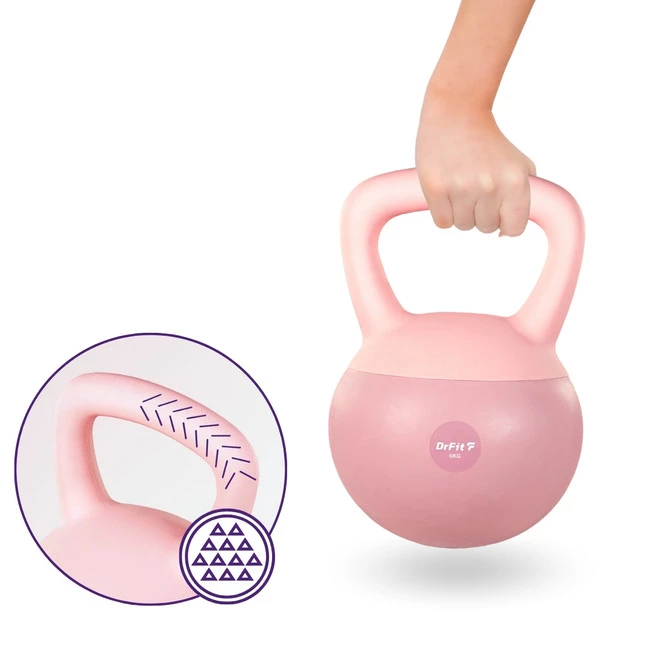 DrFit Kettlebell odważnik winylowy do ćwiczeń siłowych różowy 6 kg