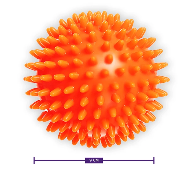 DrFit Twarda piłka rehabilitacyjna do masażu z wypustkami sensorycznymi ø 9 cm pomarańczowa