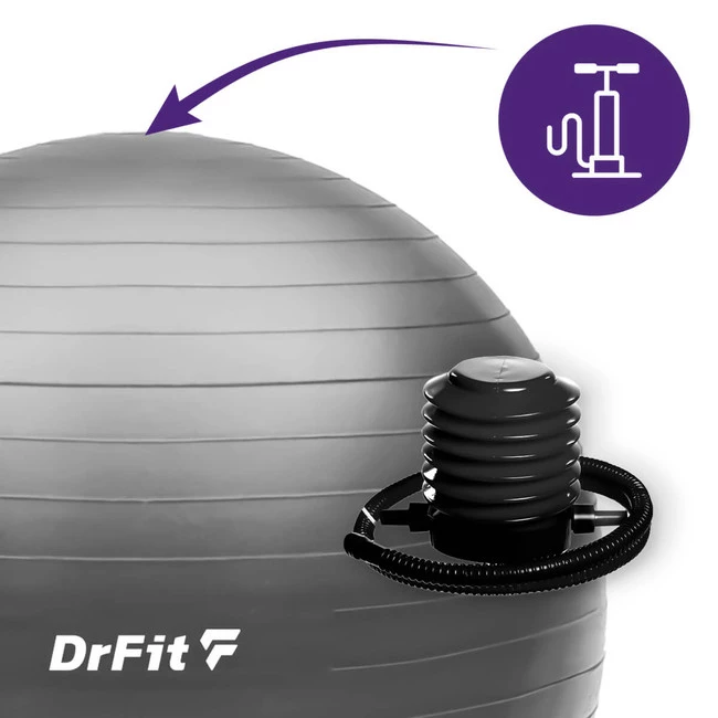 DrFit Piłka do ćwiczeń fitness i rehabilitacji z pompką elastyczna stabilizująca ø 75 szara