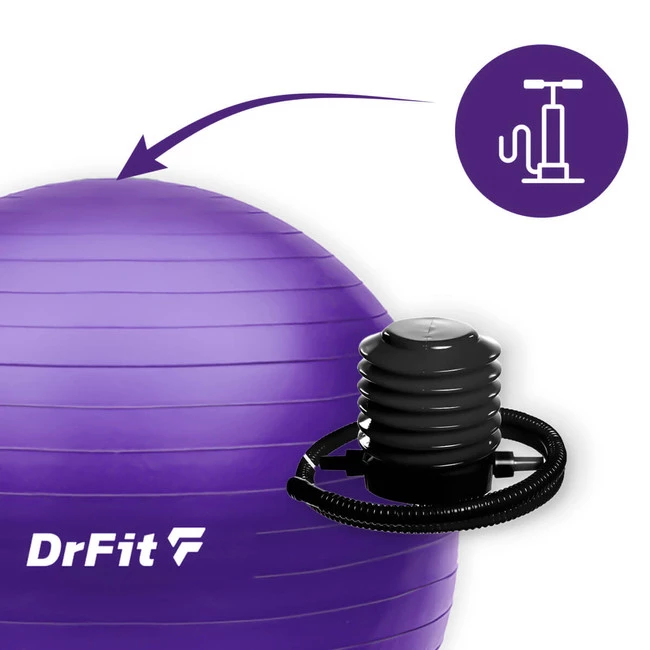 DrFit Piłka do ćwiczeń fitness i rehabilitacji z pompką elastyczna stabilizująca ø 55 fioletowa