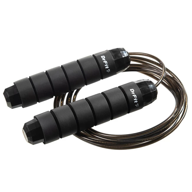 DrFit Skakanka treningowa z obciążonymi rączkami do treningów cardio czarna 2,8 m