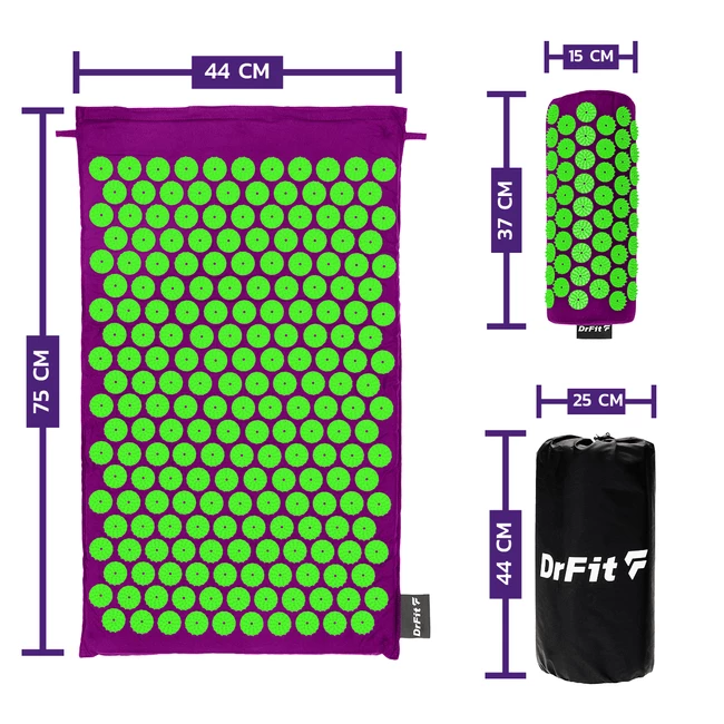 DrFit Mata do akupresury krótka z poduszką i torbą zielone igły