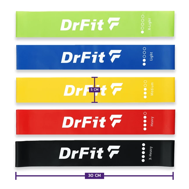 DrFit zestaw lateksowych gum oporowych do treningu i rehabilitacji - 5 sztuk
