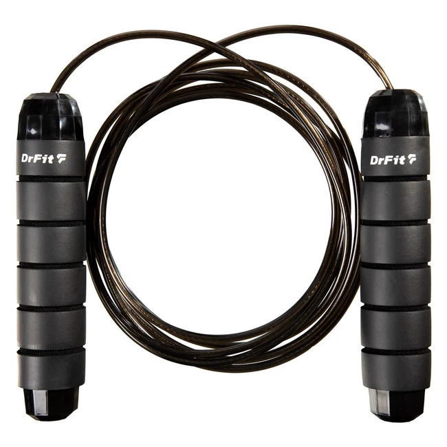 DrFit Skakanka treningowa z obciążonymi rączkami do treningów cardio czarna 2,8 m