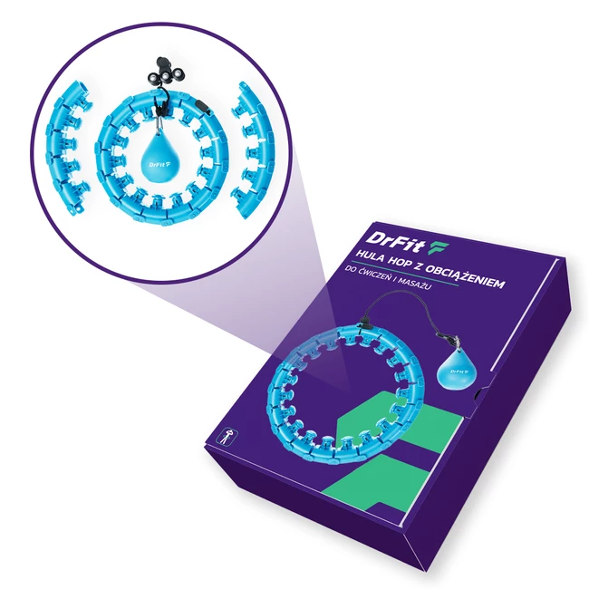 DrFit Hula hop składane z wypustkami i obciążeniem regulowane niebieskie