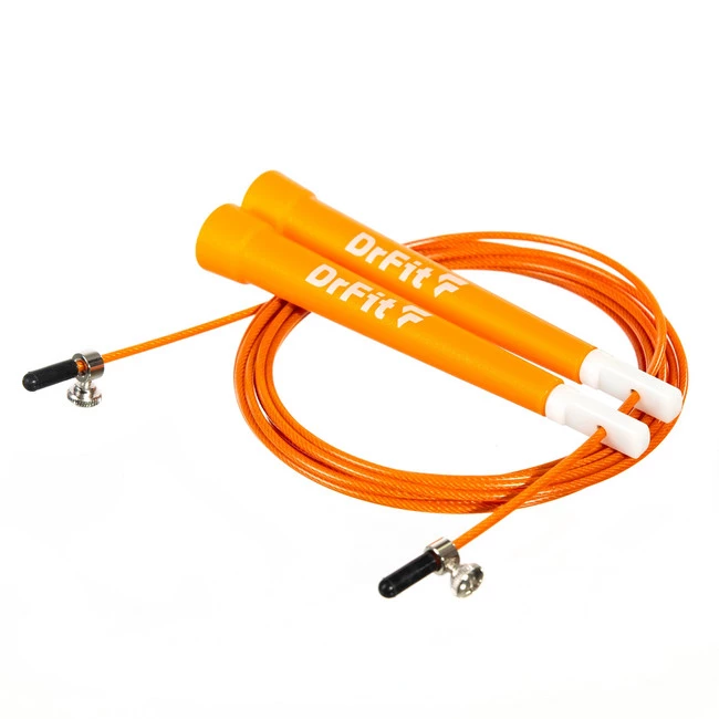 DrFit Skakanka 3 m z wytrzymałą stalową linką z możliwością regulacji do treningu fitness cardio pomarańczowa