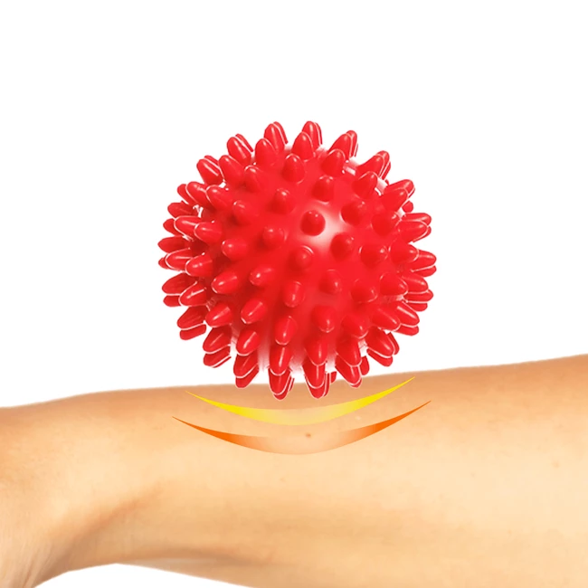 DrFit Miękka relaksująca piłka do masażu rehabilitacyjnego z wypustkami sensorycznymi ø 6 cm czerwona