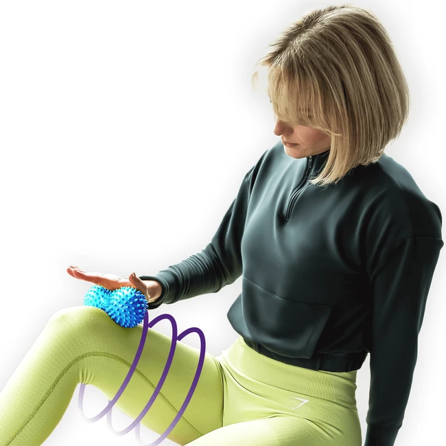 DrFit Podwójna piłeczka sensoryczna duoball z masującymi wypustkami niebieska