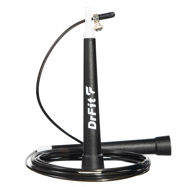 DrFit Skakanka 3 m z wytrzymałą stalową linką z możliwością regulacji do treningu fitness cardio czarna