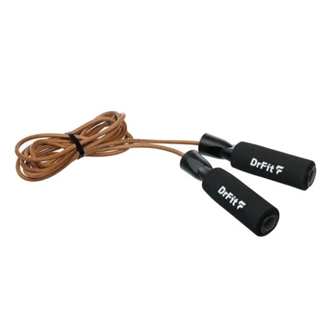 DrFit Skórzana skakanka z piankowymi uchwytami regulowana z łożyskami do treningu cardio