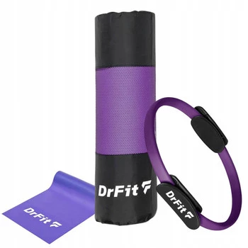 Zestaw treningowy DrFit fioletowy – mata NBR, ring pilates i taśma oporowa 5,4 kg