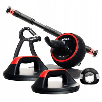 Zestaw DrFit 5-elementowy drążek, podpórki rotacyjne, trenażer szczęki, drążek, handgrip – trening siły, stabilizacji i chwytu w domu